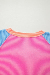 Rose Red Color Block Twisted Ribbed Tee