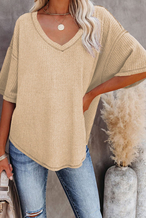 Women's Chic Women's Textured Knit Top in Soft Beige - Relaxed Fit for Effortless Style and Comfort