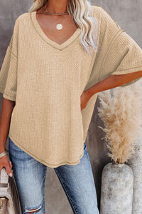 Women's Chic Women's Textured Knit Top in Soft Beige - Relaxed Fit for Effortless Style and Comfort