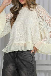 White Lace Bell Sleeve Top