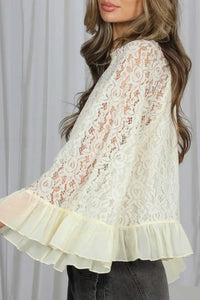 White Lace Bell Sleeve Top
