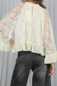White Lace Bell Sleeve Top