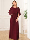 Chiffon Cape Mother of the Bride Dress with A-Line Silhouette and Floral Sequin Applique