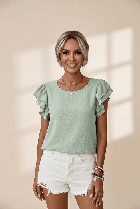 Women's Clearly Aqua Ruffle Sleeve Crepe Blouse for Women