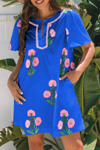 blue floral mini dress
