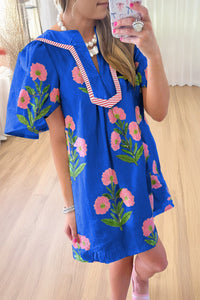 blue floral mini dress