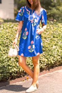blue floral mini dress