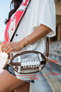 Coffee Rugby Football Contrast Trim Fringe PVC Clear Shoulder Bag