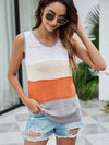 Color-blocking hollow-out sleeveless V-neck vest knit sweater for women