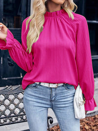 Comfortable Casual Striped Lotus Leaf Collar Long Sleeved Blouse