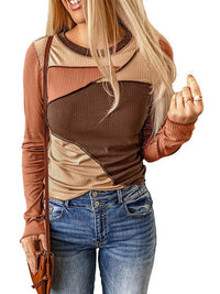 Contrast Pit Stripe Pullover with Slim Fit and Round Neck for Women