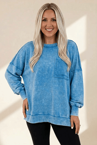Women's Cotton Blend Mineral Wash Pocket Sweatshirt