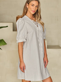 Cotton Linen Temperament Round Neck Long Sleeve Mini Dress