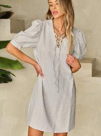 Cotton Linen Temperament Round Neck Long Sleeve Mini Dress