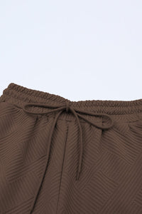 Cozy Brown Ribbed Textured Lounge Set with Wide Leg Pants