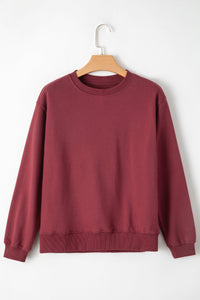 Burgundy Solid Fleece Lined Drop Shoulder Terry Sweatshirt