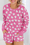 Cozy Pink Heart Print Lounge Set for Romantic Nights