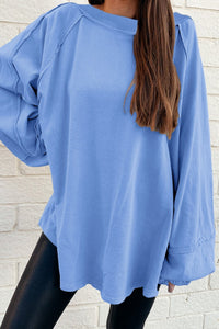 Women's Beau Blue Raw Seam Oversized Cotton Blend Sweatshirt