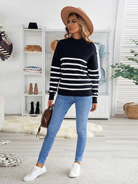 Cozy Stripe High Neck Sweater
