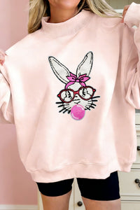 
Women's Cozy Women's Apricot Pink Chenille Bunny Sweatshirt - Relaxed Bubble Gum Style for Casual Comfort and Everyday Wear