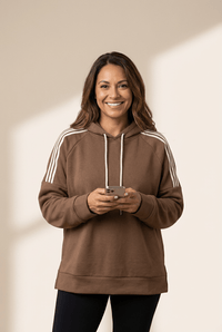 
cozy women's chestnut striped drawstring hoodie - relaxed fit for casual preppy style and everyday comfort made for easy styling and wardrobe with