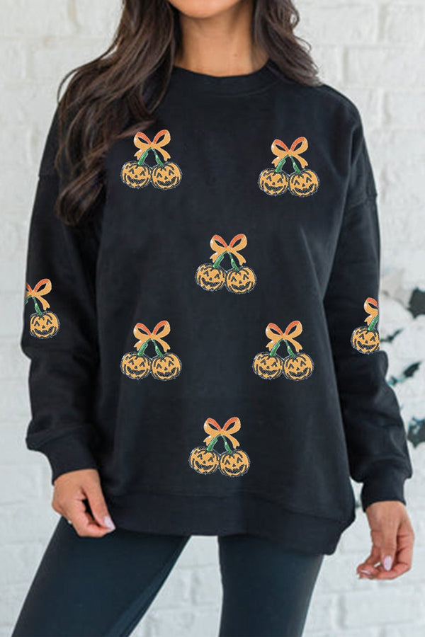 Women's Black Sequin Pumpkin Graphic Sweatshirt