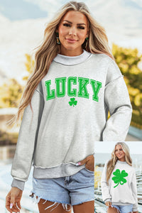 Women's Light Grey Mock Neck Clover Graphic Reversible Sweatshirt