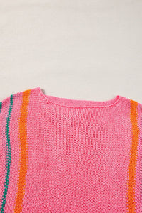 Rose Striped Detail Wide Sleeve Lightweight Knitted Sweater