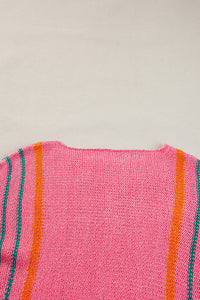 Rose Striped Detail Wide Sleeve Lightweight Knitted Sweater