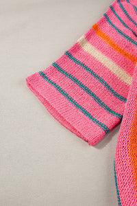 Rose Striped Detail Wide Sleeve Lightweight Knitted Sweater