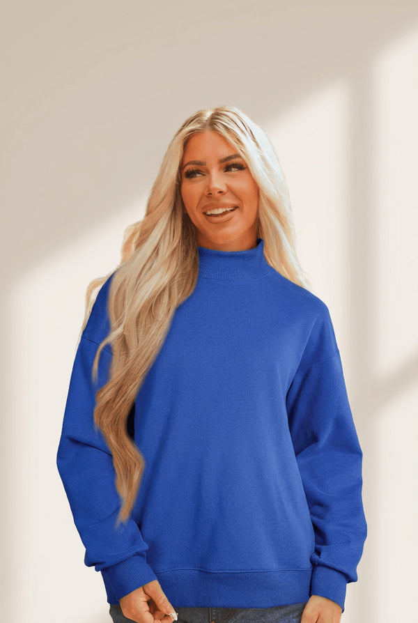 Women's Oversized Dark Blue Mock Neck Sweatshirt