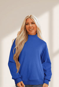 Women's Cozy Women's Oversized Dark Blue Mock Neck Sweatshirt - Effortless Casual Style for Everyday Comfort and Trendy Looks