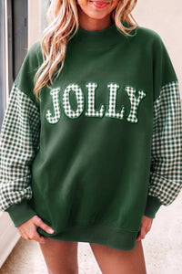 Women's Oversized Gingham Plaid Sweatshirt in Evergreen