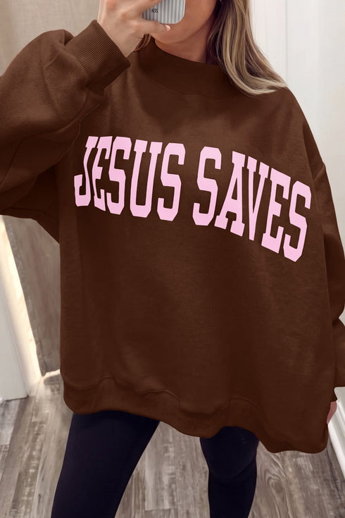 $10.99 Coffee Reversible Christian Faith Print Mock Neck Pullover Sweatshirt Wholesale