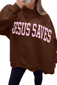 $10.99 Coffee Reversible Christian Faith Print Mock Neck Pullover Sweatshirt Wholesale