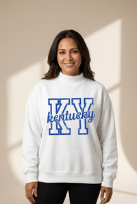 Women's Cozy Women's Reversible White Kentucky Graphic Sweatshirt - Stylish Mock Neck for Casual Wear and Everyday Comfort