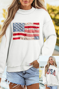 Cozy Women's Reversible White USA Flag Sweatshirt - Stylish Patchwork Design for Everyday Comfort and Versatile Outfits