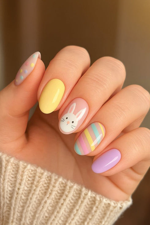 Women's Cute Pink Easter Bunny Nail Stickers Set for Women - 24 Decorative Pieces for Festive Nail Art