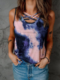 Tie-Dye Crisscross Front Tank Top