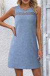 Chic Women's Beau Blue Textured Lace Mini Dress with Hollow Details – Perfect for Summer Parties & Special Events