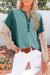 Women's Cozy Moonlight Jade Colorblock Pullover Sweatshirt - Chic Half Placket for Casual Comfort and Style