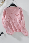 Women's Light Pink Sequin Round Neck Sweater with Hollow Rhombus Pattern - Chic, Stylish & Comfortable Fit