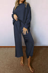 Women's Navy Blue Ultra Loose Textured 2-Piece Slouchy Set for Effortless Comfy Casual Wear