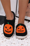 Women’s Cozy Black Pumpkin Print Plush Slippers – Ideal for Halloween & Fall Comfort at Home