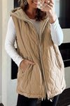 Women's Pale Khaki Quilted Winter Vest with Cozy Fleece Lining for Casual Style and Comfort