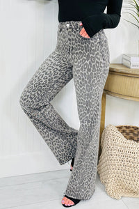 High-rise Leopard Print Tummy Control Raw Hem Jeans