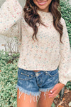 Trendy Women's Apricot Confetti Print Puff Sleeve Sweater - Cozy Fall Fashion Essential for Effortless Style