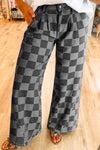 Trendy Dark Grey Checkered Wide Leg Jeans for Women - Relaxed Fit Denim for Effortless Casual Style