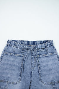 High-Waisted Cotton Blend Barrel Jeans in Medium Blue with practical styling, blue, photo 9