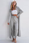 Women's Light Grey Split Long Cardigan with Skinny Pants - Cozy Lounge Set for Relaxed Style and Comfort